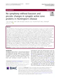 Changes in Synaptic Active Zone Proteins in Huntington's Disease