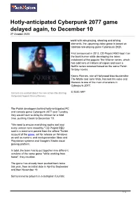 Hotly-Anticipated Cyberpunk 2077 Game Delayed Again, to December 10 27 October 2020