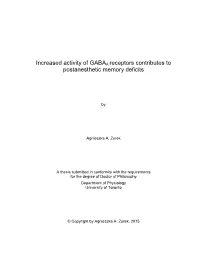 Increased Activity of GABAA Receptors Contributes to Postanesthetic Memory Deficits