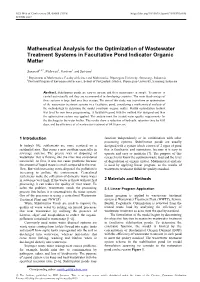 Mathematical Analysis for the Optimization of Wastewater Treatment Systems in Facultative Pond Indicator Organic Matter