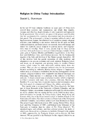 Religion in China Today: Introduction Daniel L. Overmyer