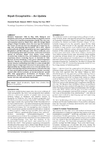 Nipah Encephalitis – an Update