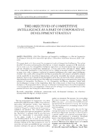The Objectives of Competitive Intelligence As a Part of Corporative Development Strategy