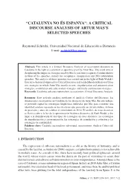 A Critical Discourse Analysis of Artur Mas's Selected