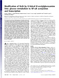 Modification of Rela by O-Linked N-Acetylglucosamine Links Glucose