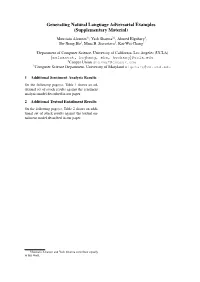 Generating Natural Language Adversarial Examples (Supplementary Material)