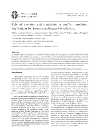 Role of Attention and Translation in Conflict Resolution: Implications for Stroop Matching Task Interference