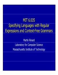 6.035 Lecture 2, Specifying Languages with Regular Expressions and Context-Free Grammars