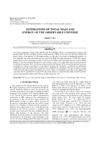 Estimations of Total Mass and Energy of the Observable Universe