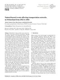 Natural Hazard Events Affecting Transportation Networks in Switzerland from 2012 to 2016