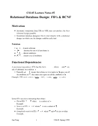 Relational Database Design: FD's & BCNF