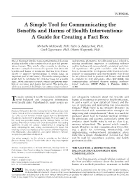 A Simple Tool for Communicating the Benefits and Harms of Health Interventions: a Guide for Creating a Fact Box