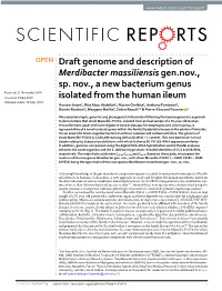Draft Genome and Description of Merdibacter Massiliensis Gen.Nov., Sp