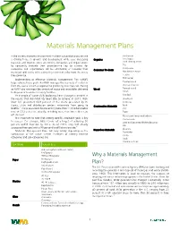 Materials Management Plans