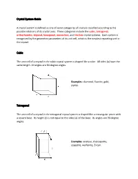 Crystal System Guide Cubic Tetragonal