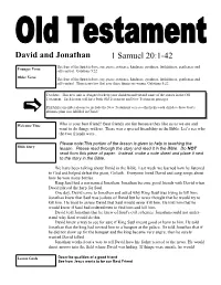 David and Jonathan 1 Samuel 20:1-42