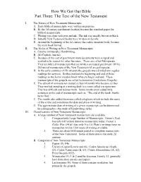How We Got Our Bible Part Three: the Text of the New Testament