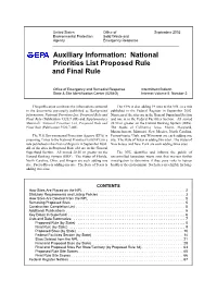 Auxiliary Information: National Priorities List Proposed Rule and Final Rule