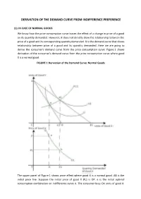 Derivation of the Demand Curve from Indifference Preference