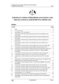 European Union (Terrorism Sanctions and Miscellaneous Amendments) Order 2020 Index