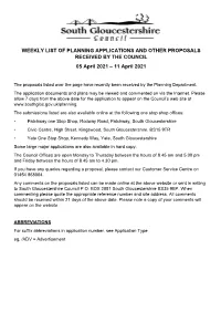 WEEKLY LIST of PLANNING APPLICATIONS and OTHER PROPOSALS RECEIVED by the COUNCIL 05 April 2021 – 11 April 2021