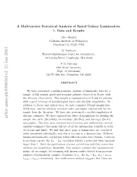 Arxiv:Astro-Ph/0106361V2 21 Jun 2001 Utvraesaitclaayi Fsia Aaylumin Galaxy Spiral of Analysis Statistical Multivariate a Hncniee Niiuly N Hsi O U Oadsac Is Diﬀe Bias