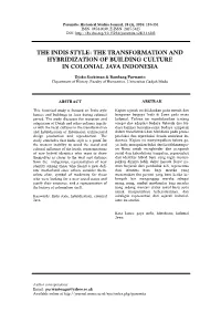 The Indis Style: the Transformation and Hybridization of Building Culture in Colonial Java Indonesia
