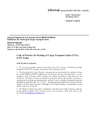 Code of Practice for Packing of Cargo Transport Units (Ctus) (CTU Code)
