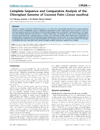 Complete Sequence and Comparative Analysis of the Chloroplast Genome of Coconut Palm (Cocos Nucifera)