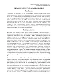 Emergence, Function, and Realization