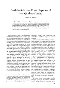 Portfolio Selection Under Exponential and Quadratic Utility