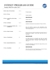 SYDNEY PROGRAM GUIDE Sunday 08Th November 2015