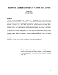 Becoming a Lesbian Citizen: a Path of Reflection