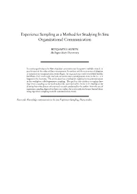 Experience Sampling As a Method for Studying in Situ Organizational Communication