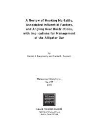 A Review of Hooking Mortality, Associated Influential Factors, and Angling Gear Restrictions, with Implications for Management of the Alligator Gar