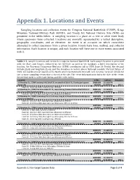 Appendix 1. Locations and Events