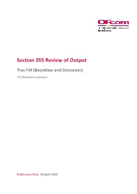 Section 355 Review of Output – Trax FM (Bassetlaw and Doncaster)
