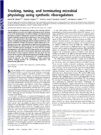 Tracking, Tuning, and Terminating Microbial Physiology Using Synthetic Riboregulators