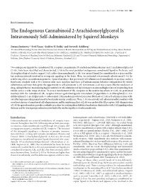 The Endogenous Cannabinoid 2-Arachidonoylglycerol Is Intravenously Self-Administered by Squirrel Monkeys
