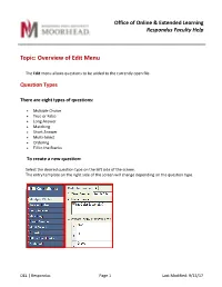 Topic: Overview of Edit Menu