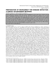 PREPARATION of MICROARRAY for DISEASE DETECTION - a SURVEY on DIFFERENT METHODS Kavitha B1, Manjusha G Y2, Sachin D’Souza3 & Hemalatha N4