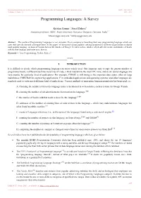 Programming Languages: a Survey