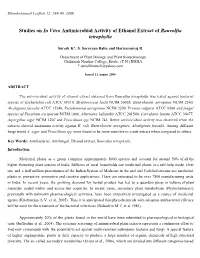 Studies on in Vitro Antimicrobial Activity of Ethanol Extract of Rauvolfia Tetraphylla