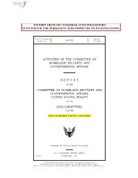 Activities of the Committee on Homeland Security and Governmental Affairs