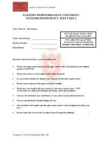 Eastern Mediterranean University English Proficiency Test Part I