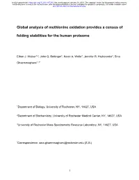 Global Analysis of Methionine Oxidation Provides a Census Of