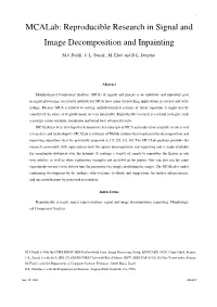 Mcalab: Reproducible Research in Signal and Image Decomposition and Inpainting