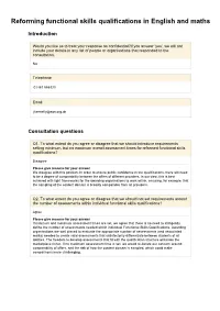 AQA Response Reforming Functional Skills Qualifications in English And