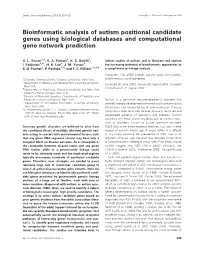 Bioinformatic Analysis of Autism Positional Candidate Genes Using Biological Databases and Computational Gene Network Prediction