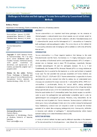 Challenges in Detection and Sub Typing of Yersinia Enterocolitica by Conventional Culture Methods